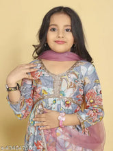 Kora Muslin girls' fancy kurta set with net dupatta, three-quarter sleeves, printed pattern, sizes 4-13 years old, Indian origin